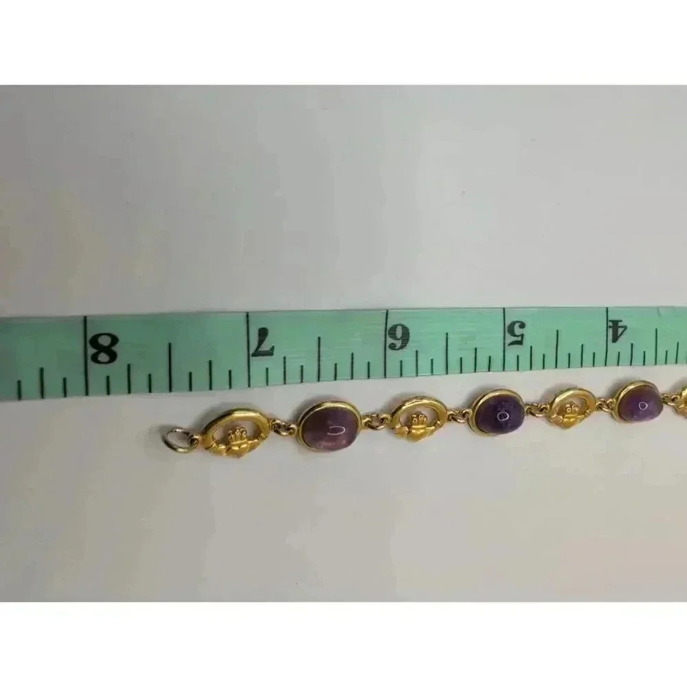 Vintage Inspired Amethyst Cabochon Gold Plated Link Bracelet Elegant & Timeless - Picture 4 of 7
